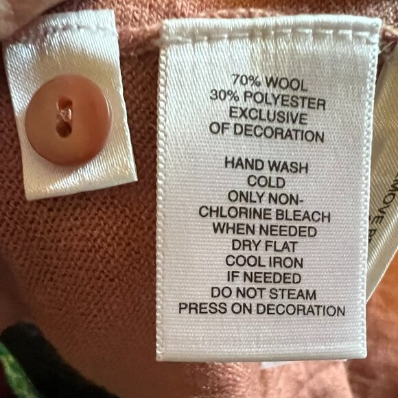 Loft Dusty Pink Cardigan Sweater - 70% Wool - Embellished Faux Pockets - Medium - Picture 5 of 5